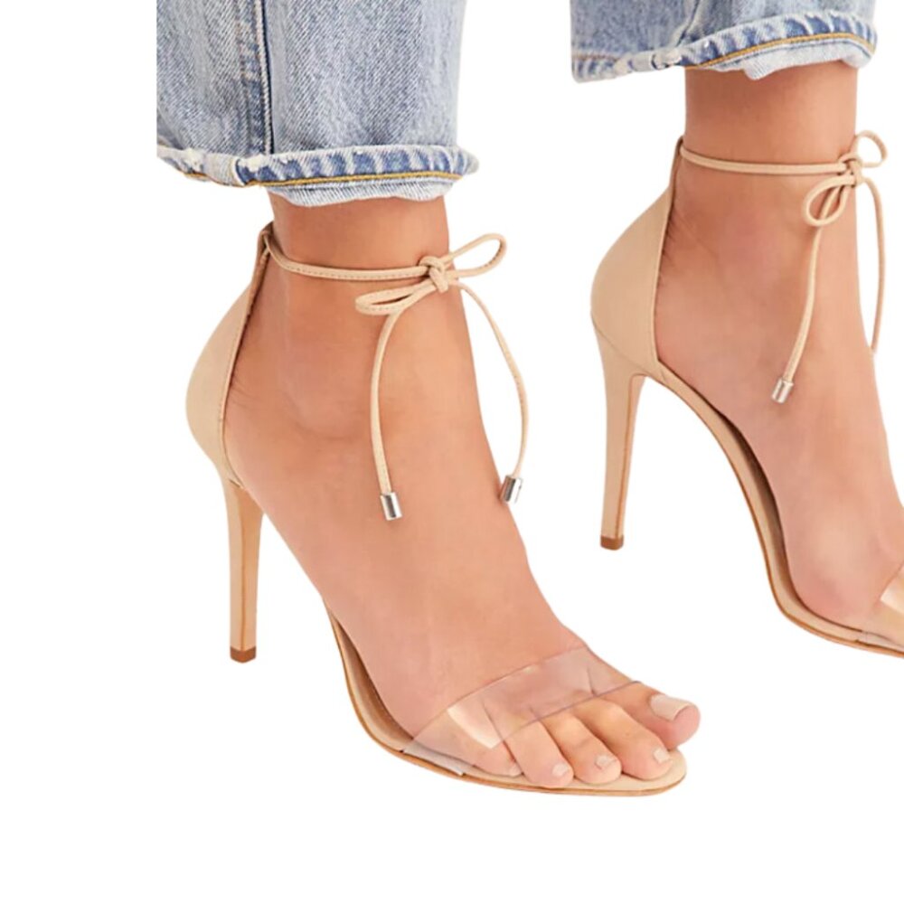 NEW Women's Heels, Beige & Clear Heel w/ Ankle Ties, Schutz Brand Size 6